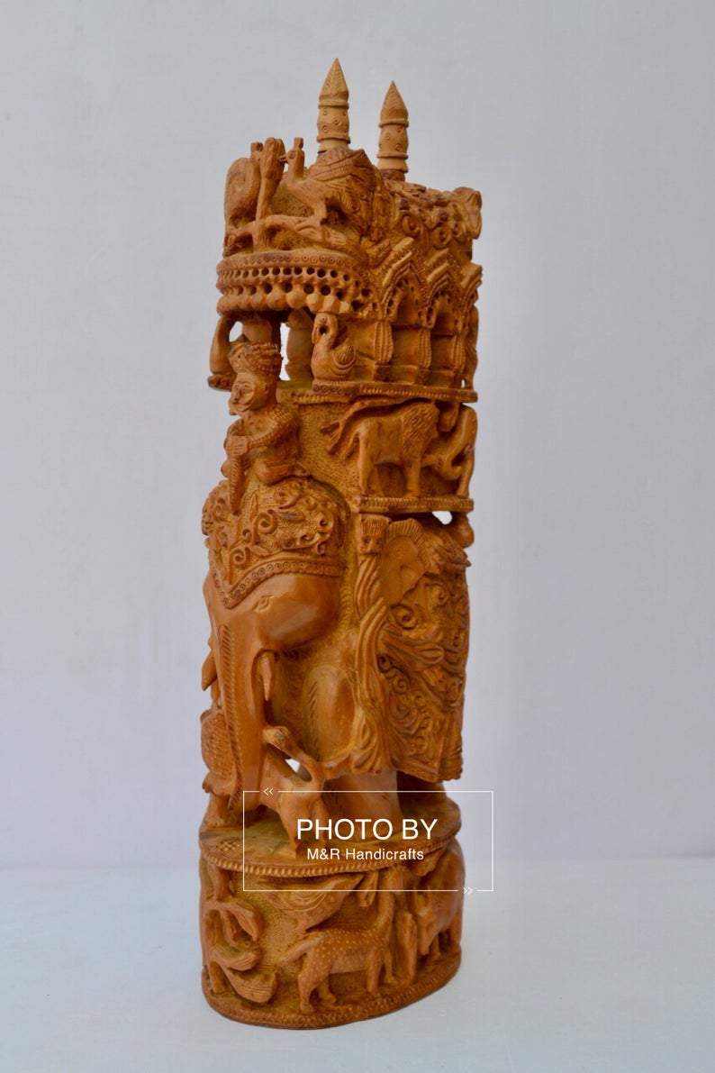 Sandalwood Antique Fine Carved Royal Elephant Ambabari - Malji Arts