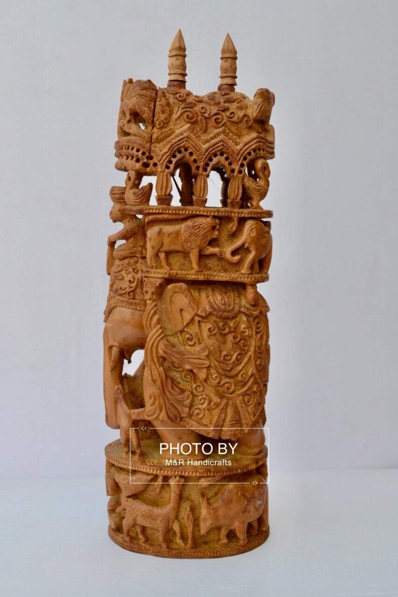 Sandalwood Antique Fine Carved Royal Elephant Ambabari - Malji Arts