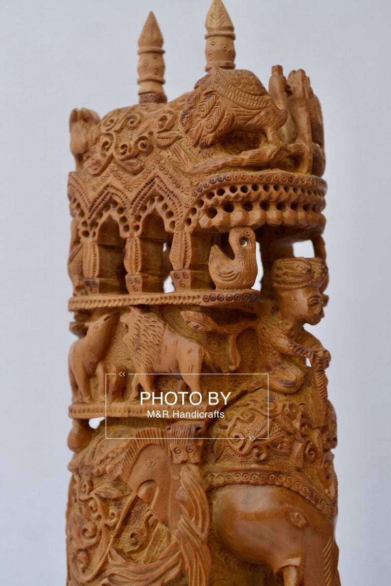 Sandalwood Antique Fine Carved Royal Elephant Ambabari - Malji Arts
