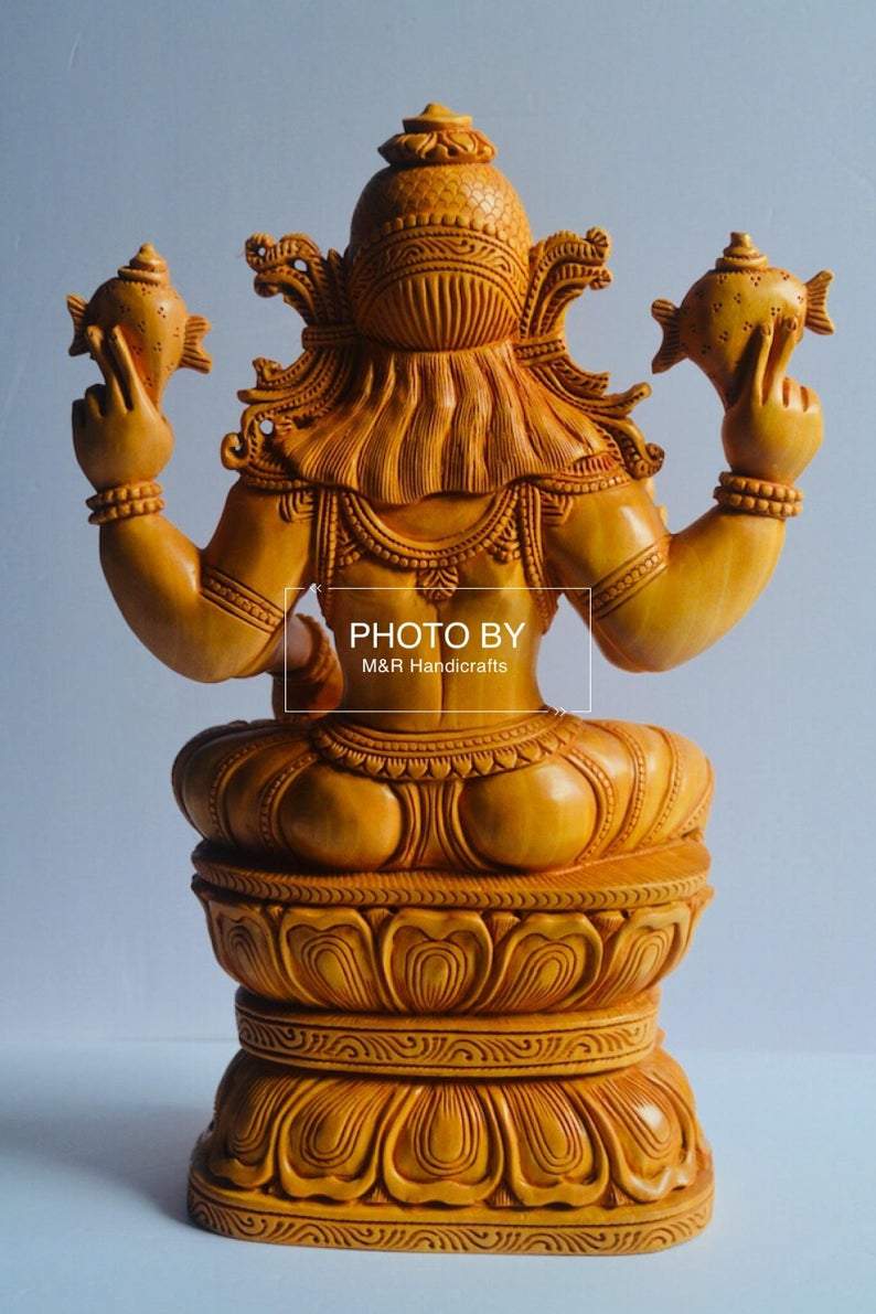 Wooden Fine Carved Lord Narasimha Statue - Malji Arts