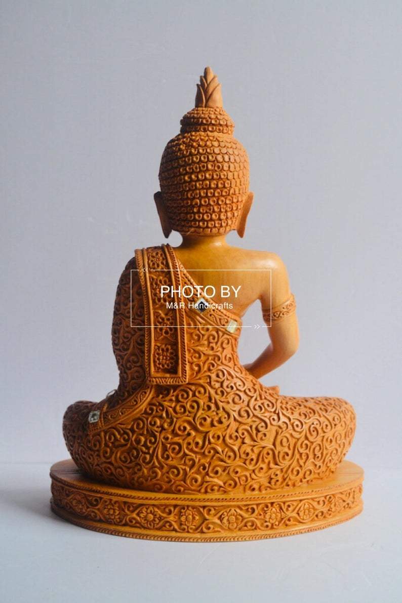 Wooden Beautifully Hand Carved Buddha Meditation - Malji Arts