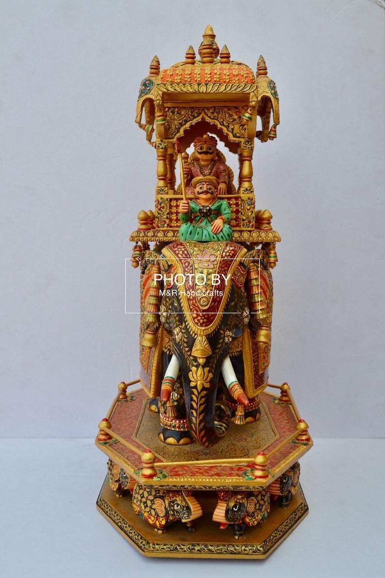 Wooden Fine Hand Painted Royal Big Elephant Ambabari - Malji Arts