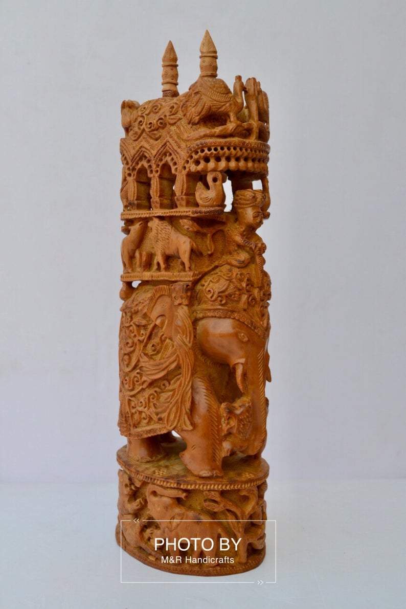 Sandalwood Antique Fine Carved Royal Elephant Ambabari - Malji Arts