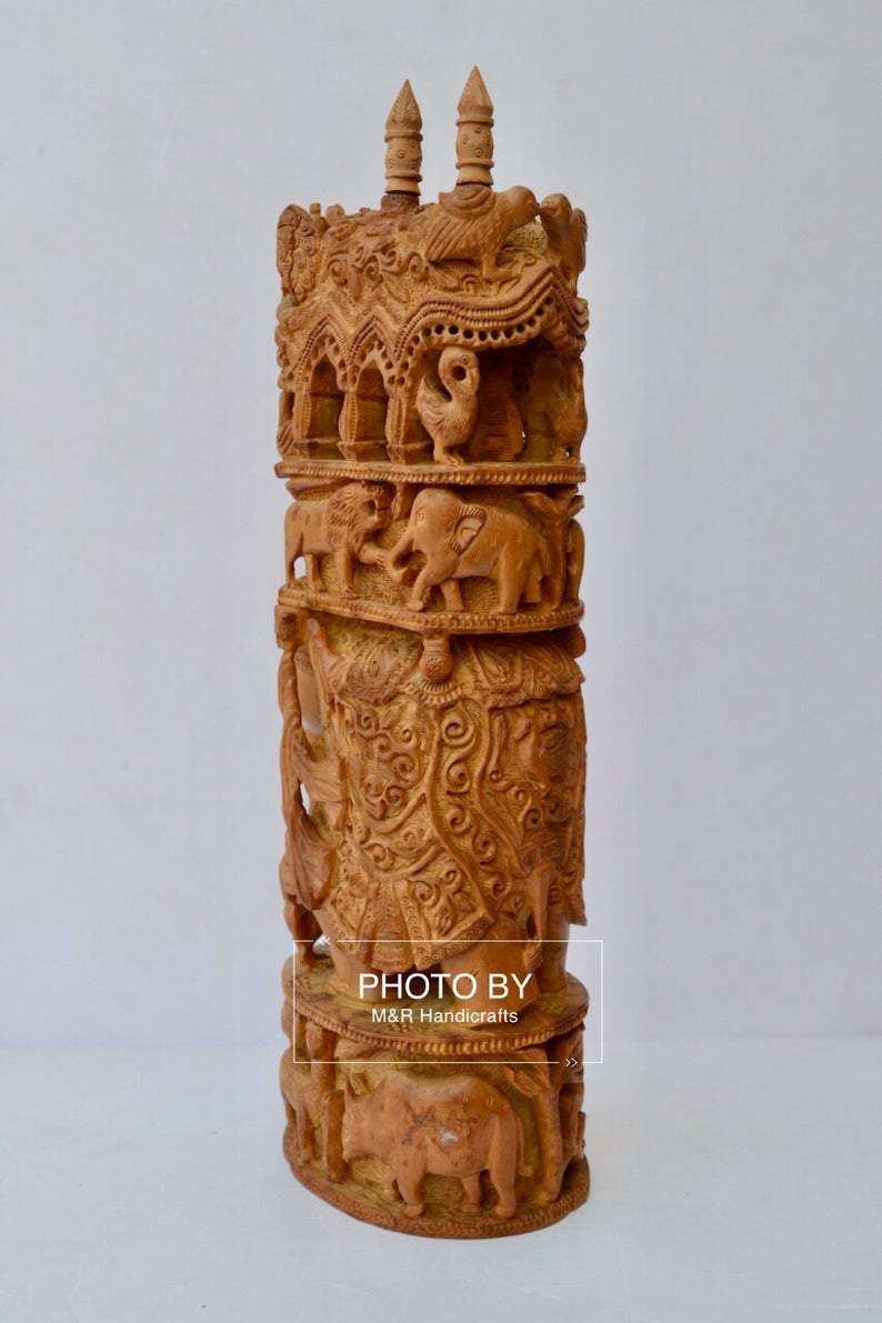 Sandalwood Antique Fine Carved Royal Elephant Ambabari - Malji Arts