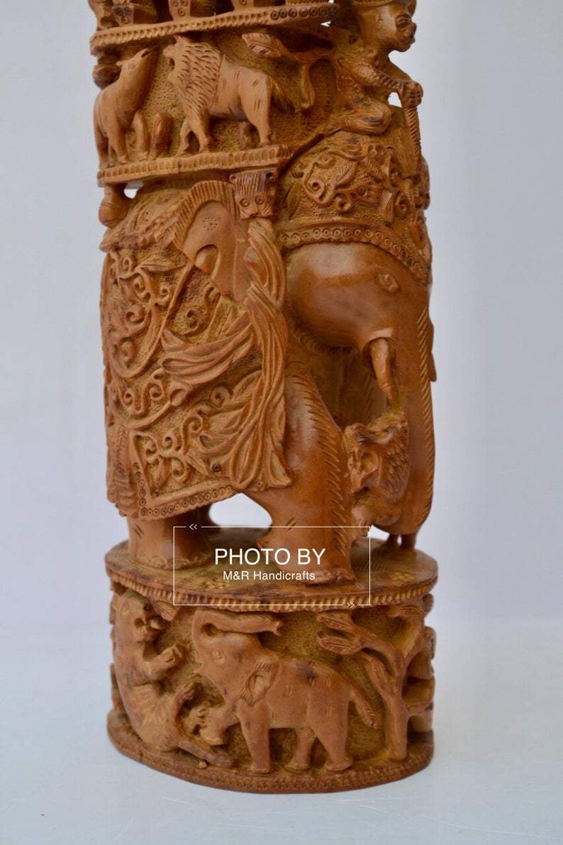 Sandalwood Antique Fine Carved Royal Elephant Ambabari - Malji Arts