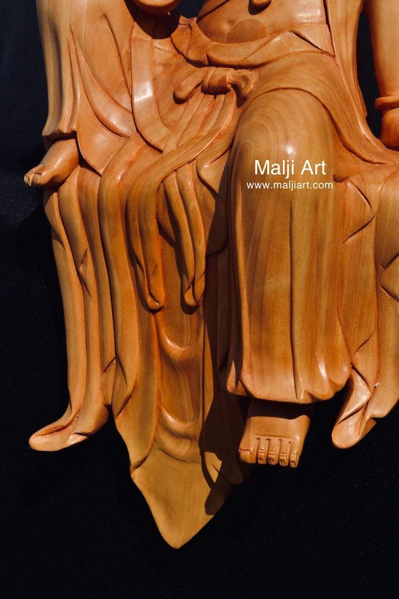 Wooden hand carved collective buddha sitting - Malji Arts