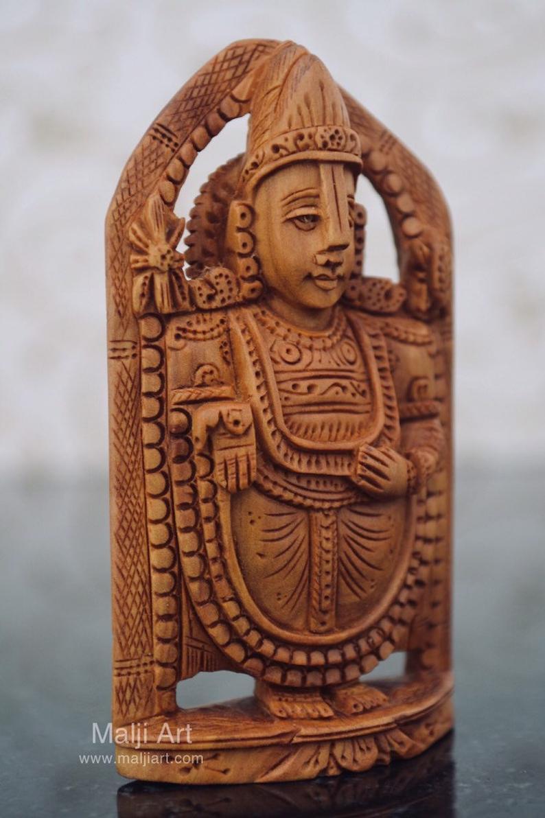 Sandalwood Beautifully Carved Small TIRUPATI BALAJI Statue - Malji Arts