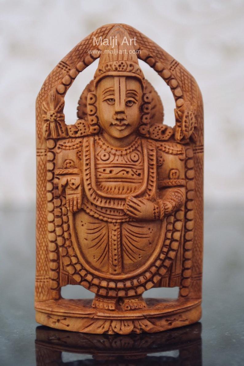 Sandalwood Beautifully Carved Small TIRUPATI BALAJI Statue - Malji Arts