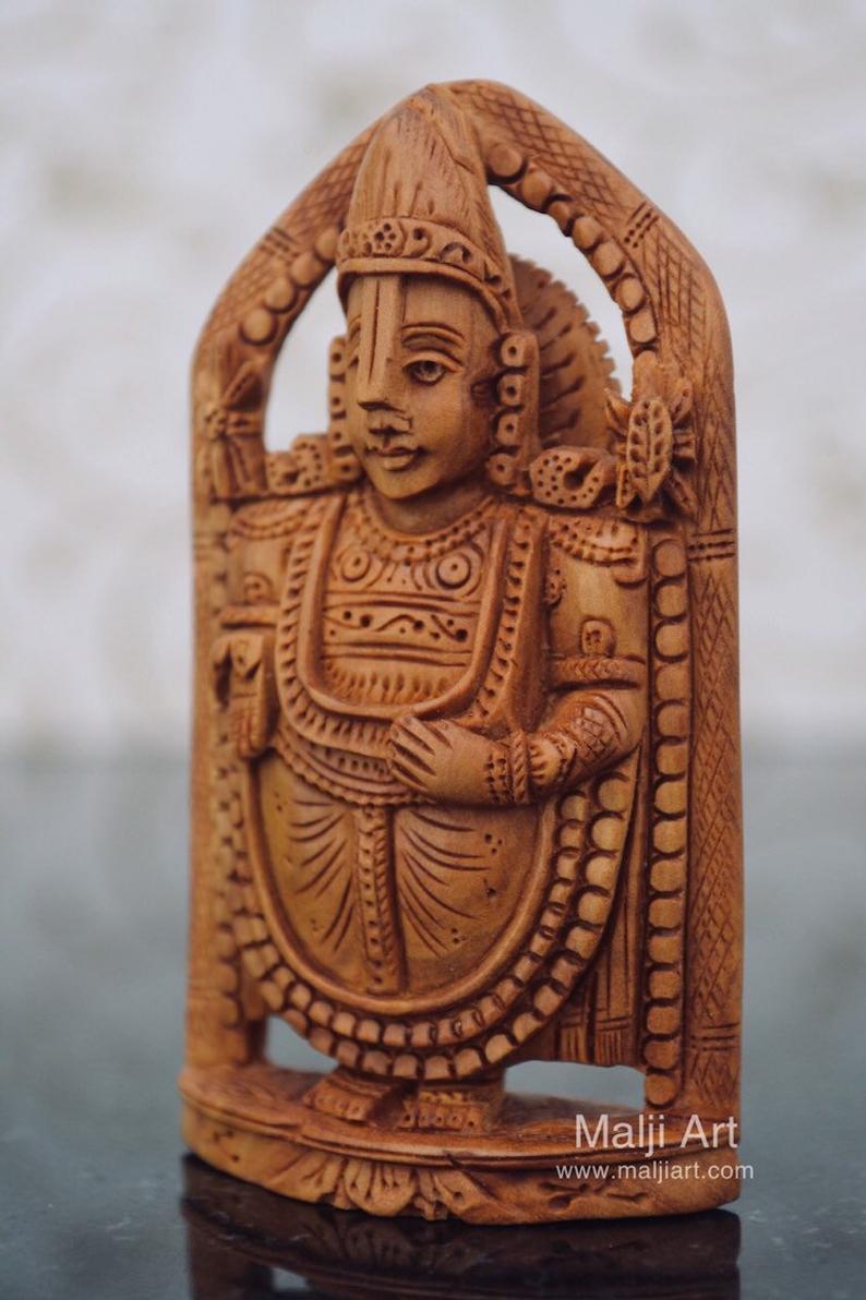 Sandalwood Beautifully Carved Small TIRUPATI BALAJI Statue - Malji Arts
