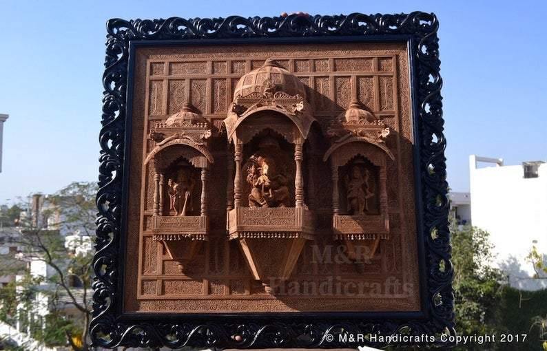 Sandalwood Carved Big Ganesh Darbar Jharokha - Malji Arts