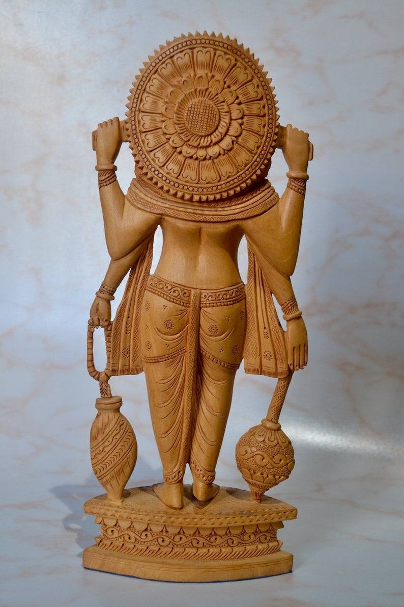 Wooden Fine Detailed Carved Bramha Ji Statue - Malji Arts