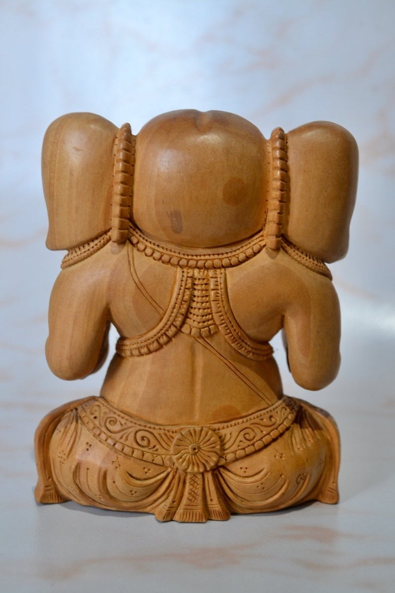 Wooden Fine Hand Carved Baby Ganesha Statue - Malji Arts