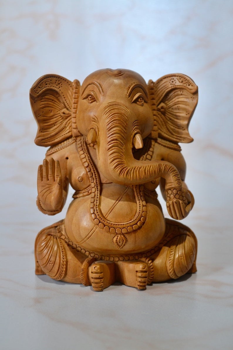 Wooden Fine Hand Carved Baby Ganesha Statue - Malji Arts