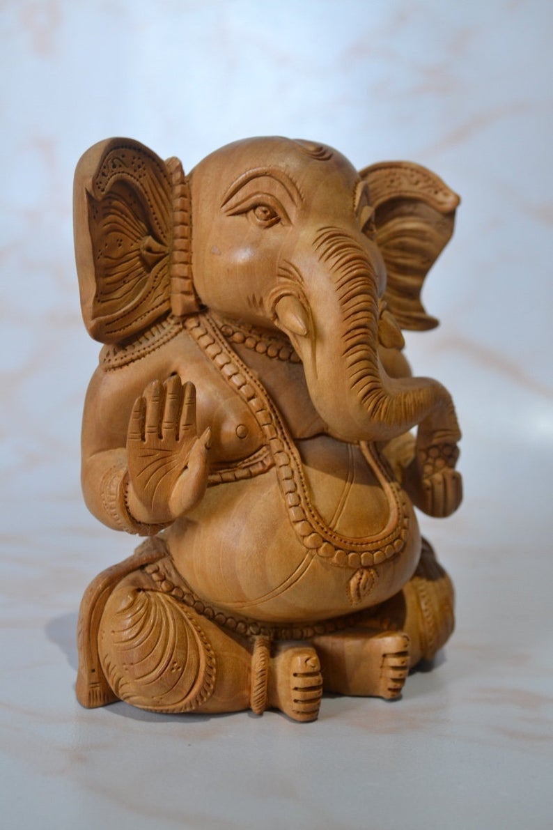 Wooden Fine Hand Carved Baby Ganesha Statue - Malji Arts