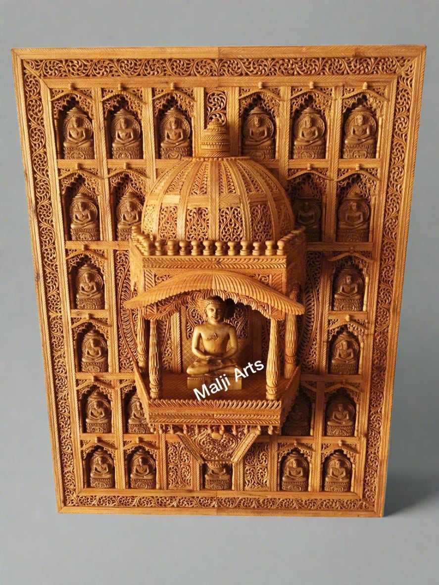 Sandalwood Carved Wall Hanging Jharokha of 24th Tirthankara of Jainism - Malji Arts