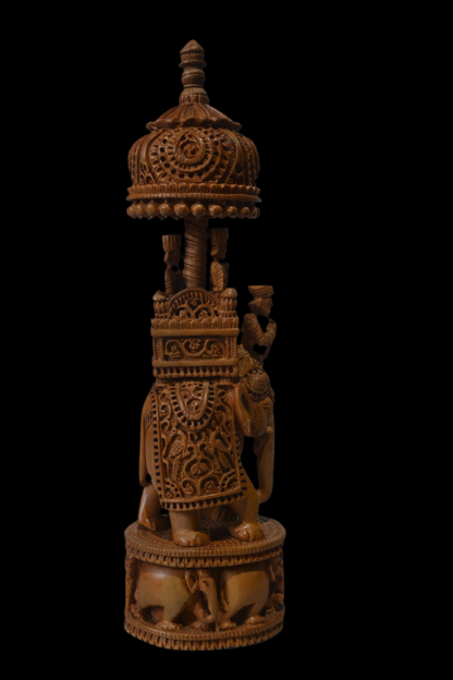 Sandalwood Detailed Carved Royal Elephant King Safari Statue - Malji Arts