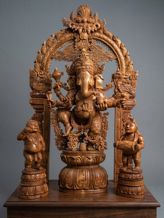 Sandalwood Dancing Ganesha Statue with Arch 35" inch - Malji Arts