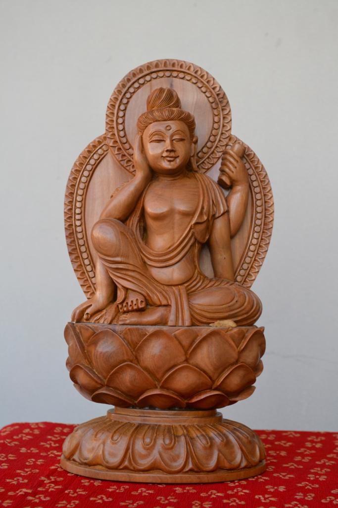 Sandalwood fine Carved 4 hands buddha - Malji Arts