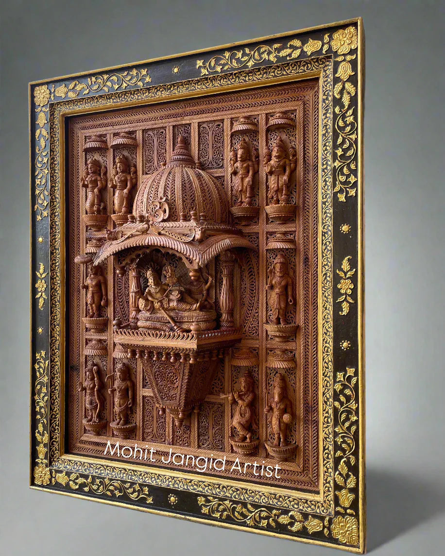 Sandalwood Lord Vishnu Dashavatar JHAROKHA Wall Hanging - Malji Arts