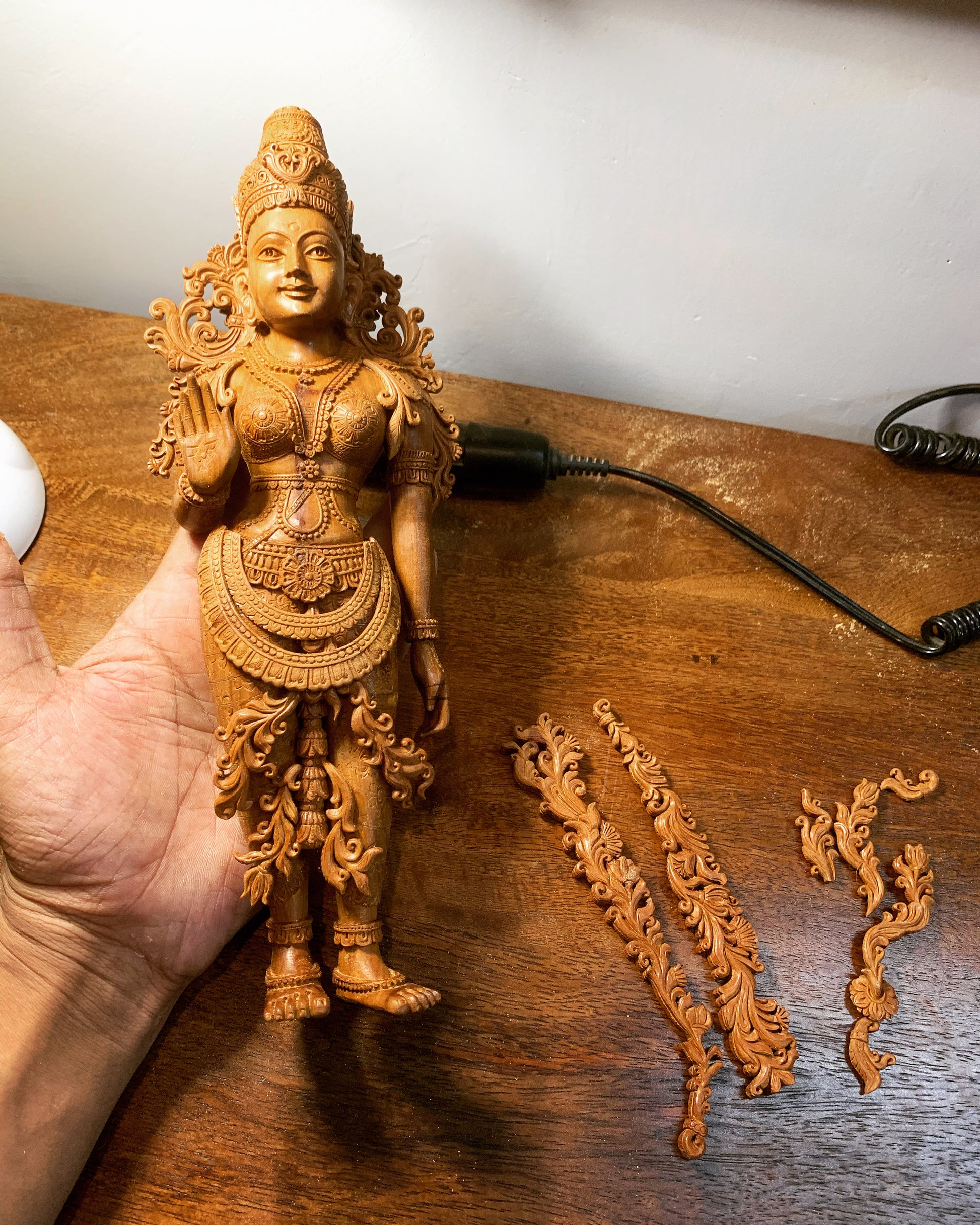 Unique Sandalwood Carved Hindu Goddess Laxmi Idol - Malji Arts