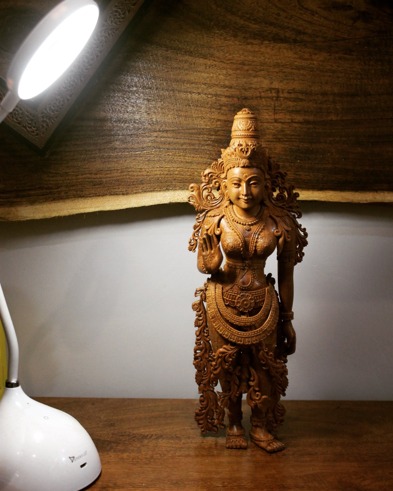 Unique Sandalwood Carved Hindu Goddess Laxmi Idol - Malji Arts
