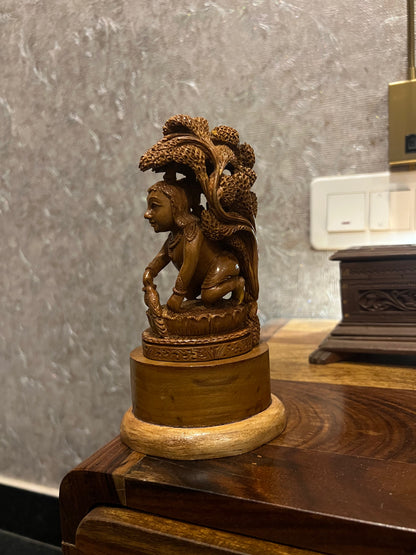 Sandalwood Baby Krishna Eating Makhan Under Tree - Malji Arts