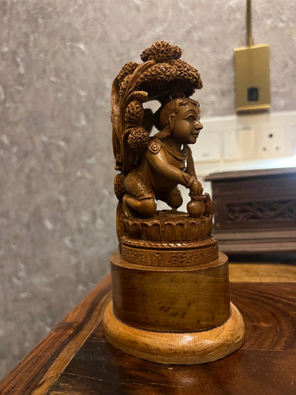 Sandalwood Baby Krishna Eating Makhan Under Tree - Malji Arts