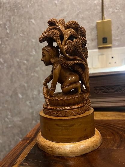 Sandalwood Baby Krishna Eating Makhan Under Tree - Malji Arts