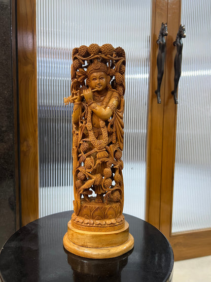 Masterpiece Sandalwood Krishna Statue (14" inches) - Malji Arts
