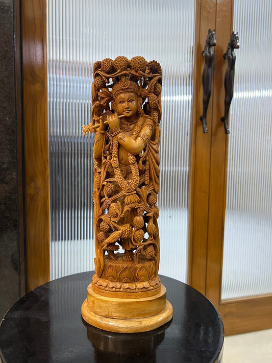Masterpiece Sandalwood Krishna Statue (14" inches) - Malji Arts