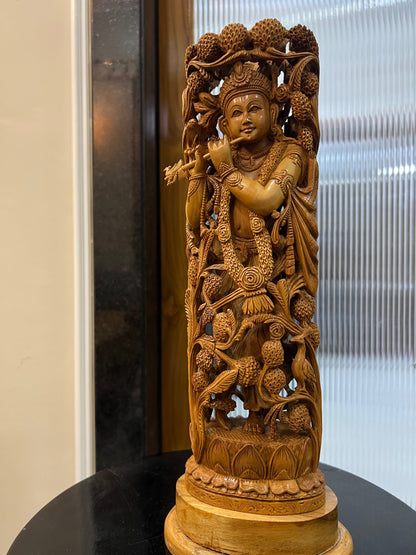 Masterpiece Sandalwood Krishna Statue (14" inches) - Malji Arts