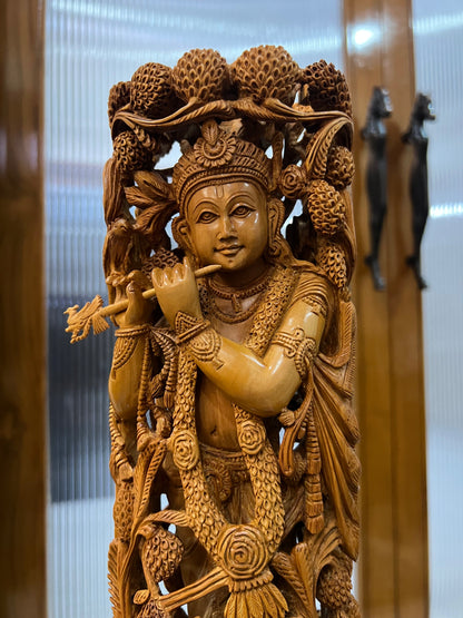 Masterpiece Sandalwood Krishna Statue (14" inches) - Malji Arts