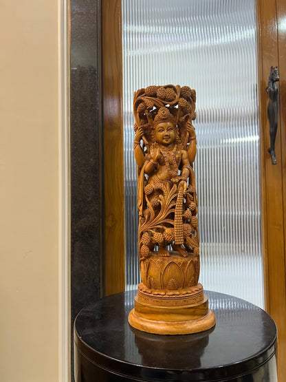 Sandalwood Standing Lakshmi Statue (15" inches) - Malji Arts