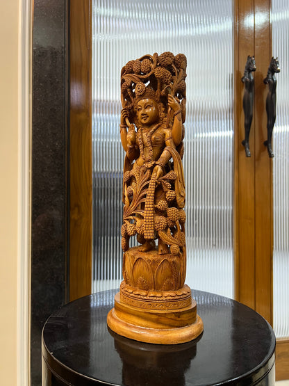 Sandalwood Standing Lakshmi Statue (15" inches) - Malji Arts