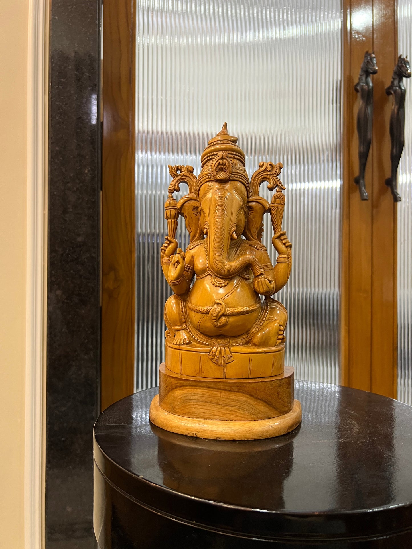 Sandalwood Old Hand Carved Ganesha Sitting (10 inches) - Malji Arts