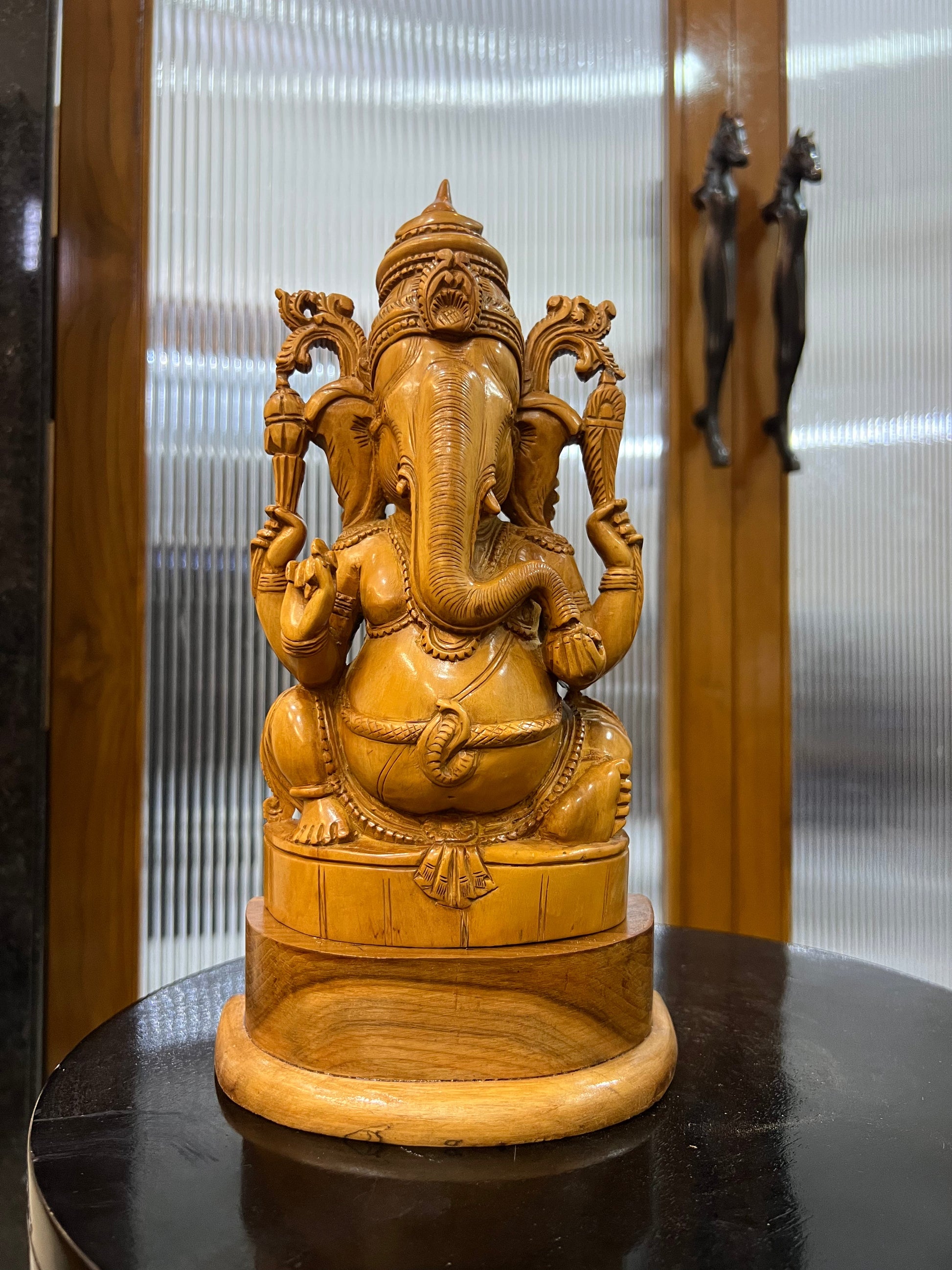 Sandalwood Old Hand Carved Ganesha Sitting (10 inches) - Malji Arts