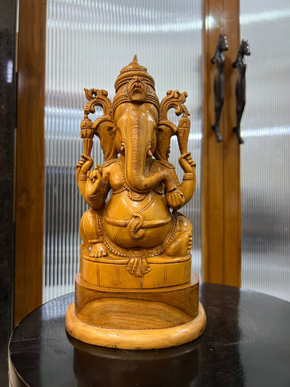 Sandalwood Old Hand Carved Ganesha Sitting (10 inches) - Malji Arts
