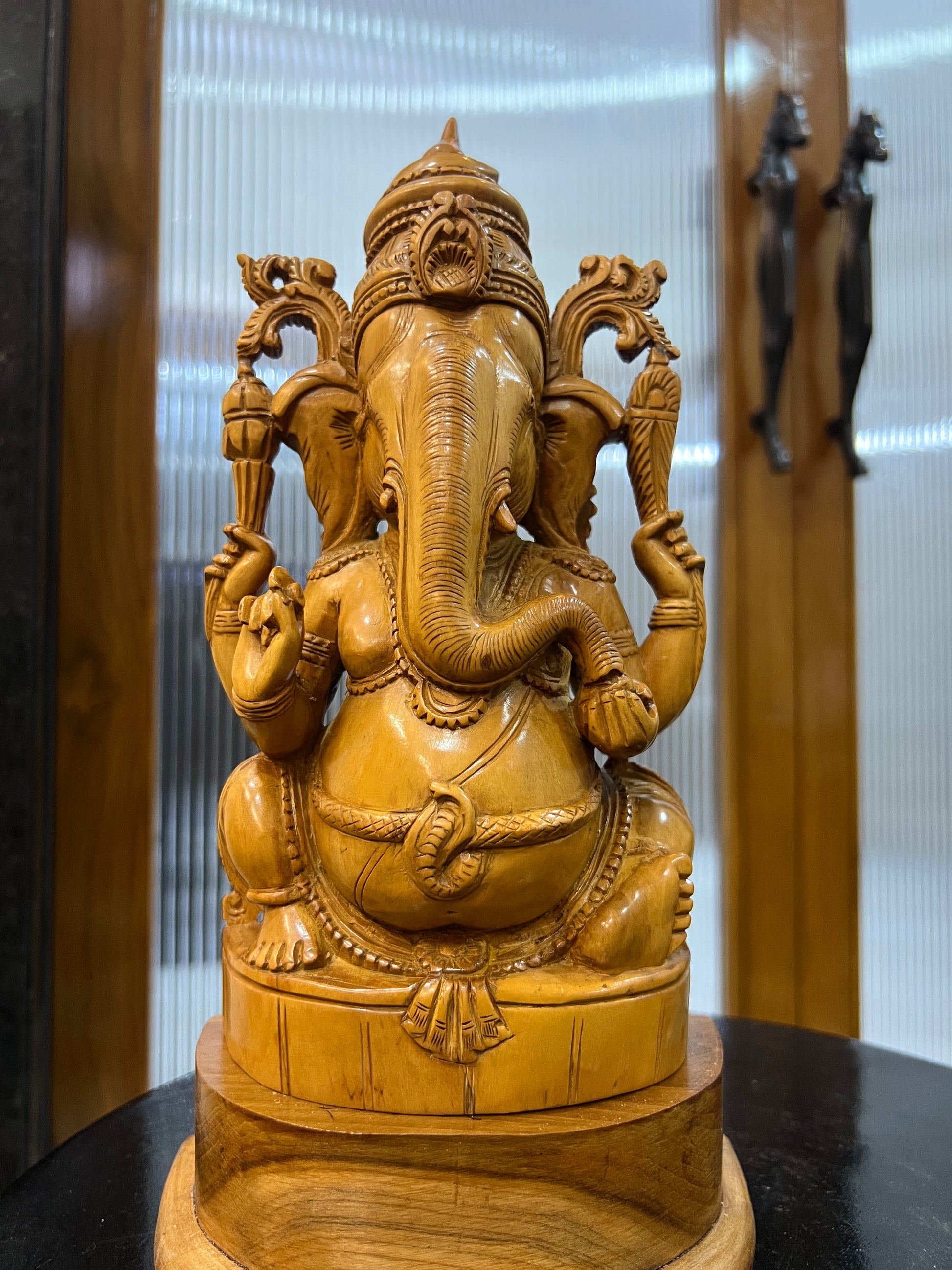 Sandalwood Old Hand Carved Ganesha Sitting (10 inches) - Malji Arts