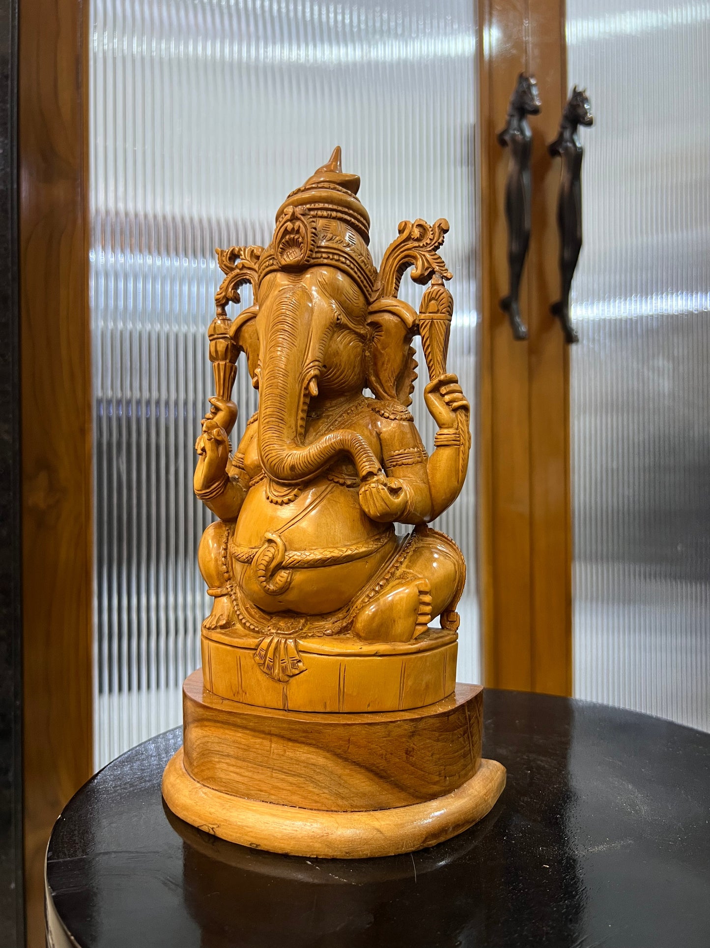 Sandalwood Old Hand Carved Ganesha Sitting (10 inches) - Malji Arts