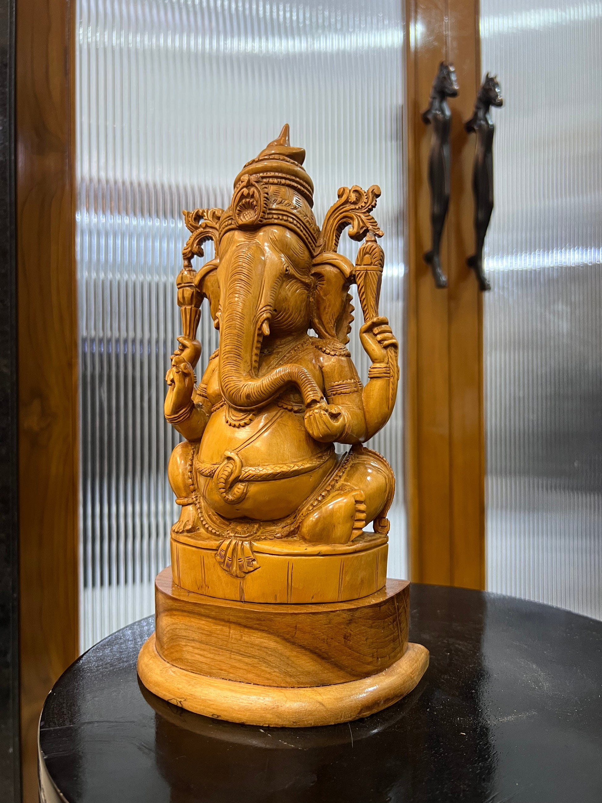 Sandalwood Old Hand Carved Ganesha Sitting (10 inches) - Malji Arts