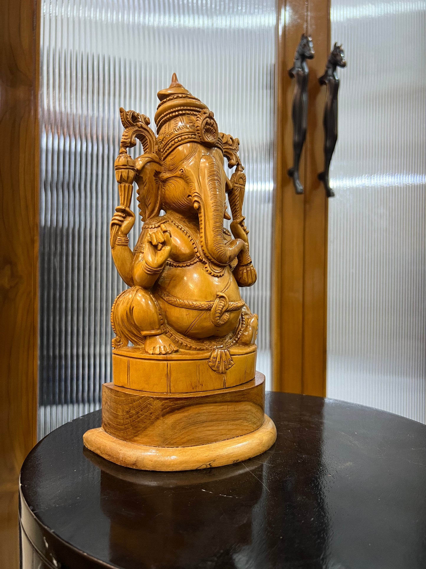 Sandalwood Old Hand Carved Ganesha Sitting (10 inches) - Malji Arts
