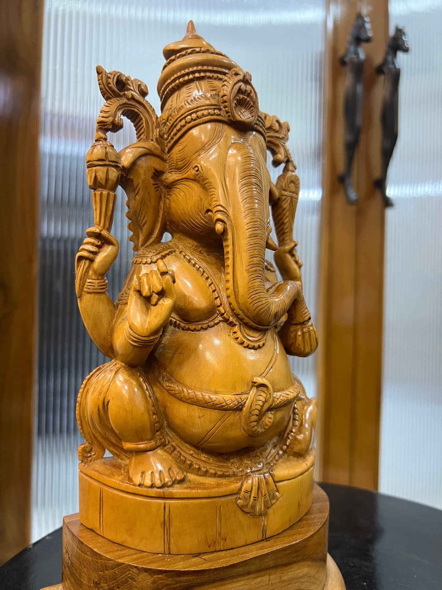 Sandalwood Old Hand Carved Ganesha Sitting (10 inches) - Malji Arts