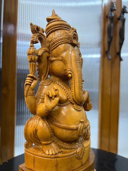 Sandalwood Old Hand Carved Ganesha Sitting (10 inches) - Malji Arts