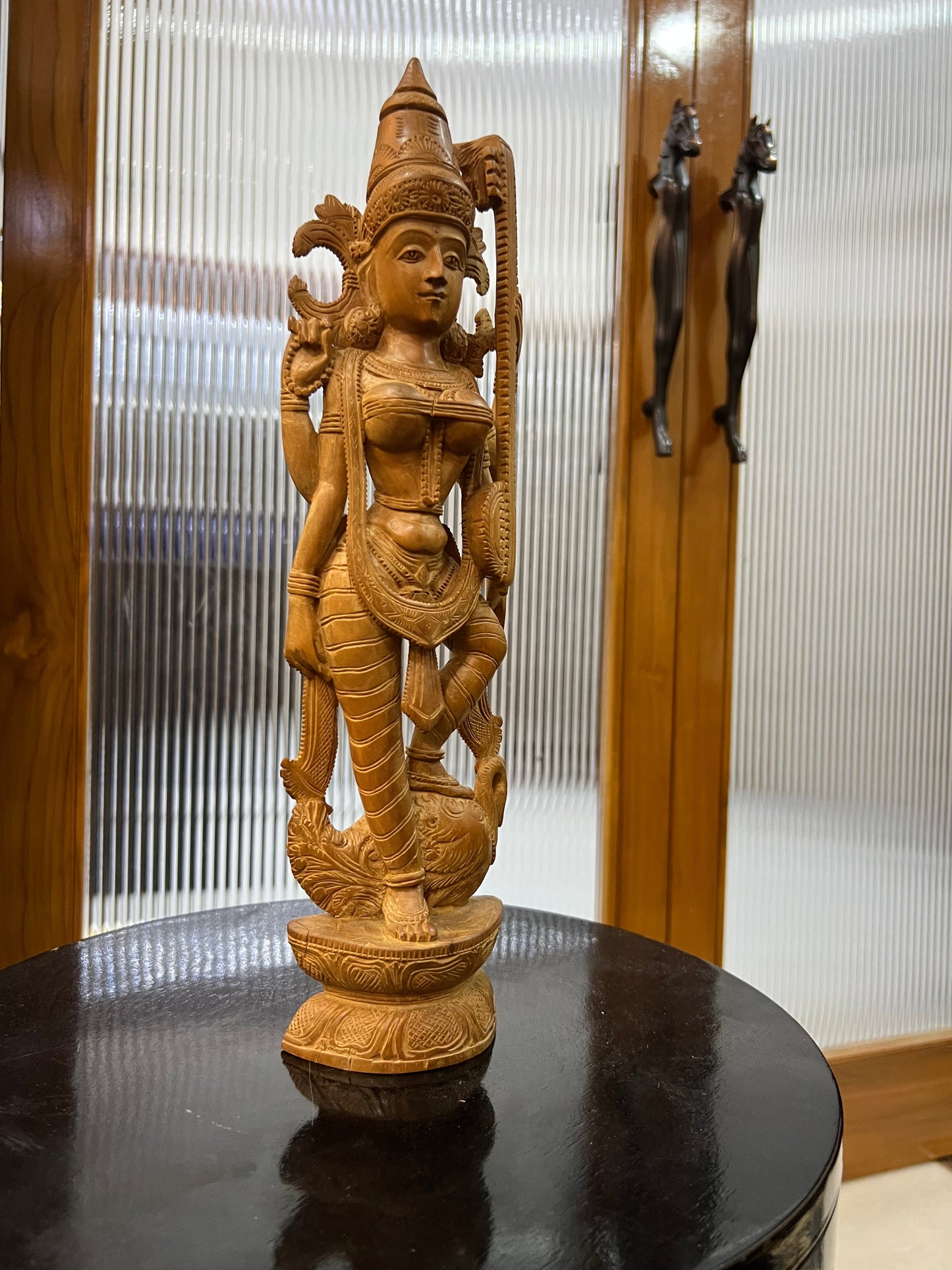 Vintage Sandalwood Carving Saraswati Statue (14" inches) - Malji Arts