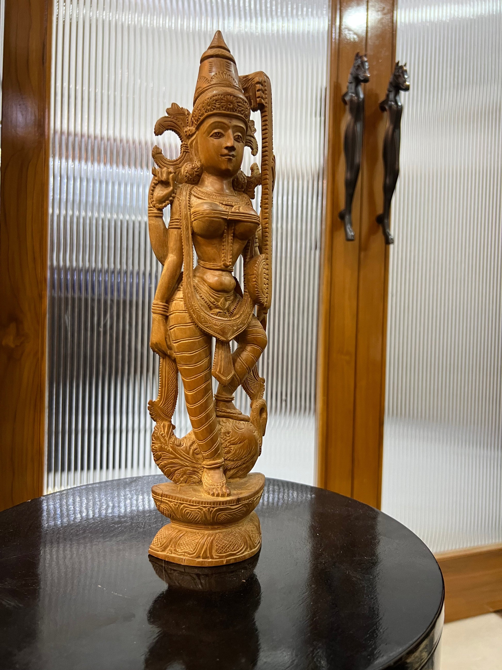 Vintage Sandalwood Carving Saraswati Statue (14" inches) - Malji Arts