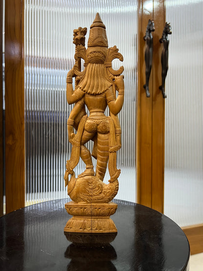 Vintage Sandalwood Carving Saraswati Statue (14" inches) - Malji Arts