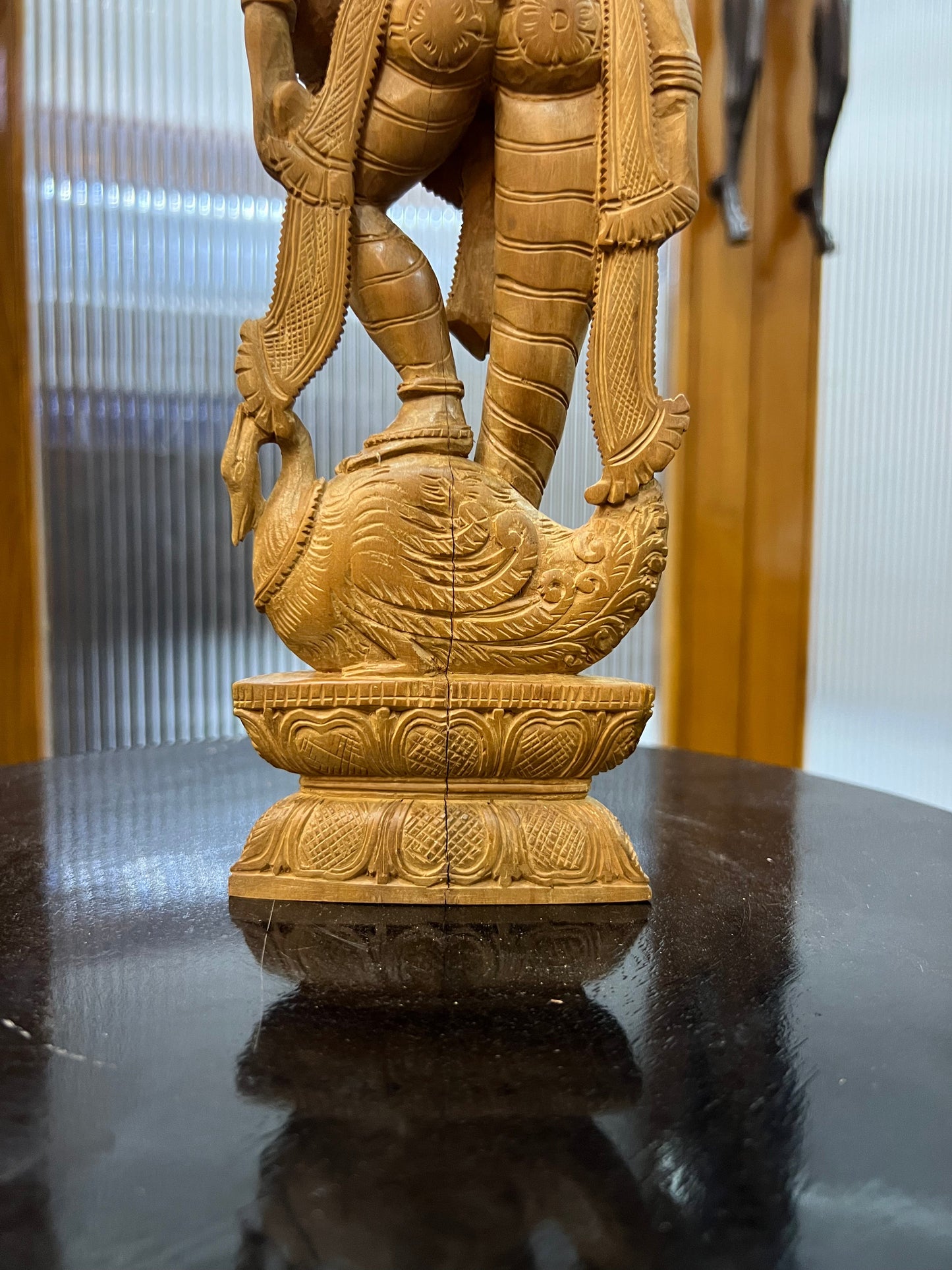 Vintage Sandalwood Carving Saraswati Statue (14" inches) - Malji Arts