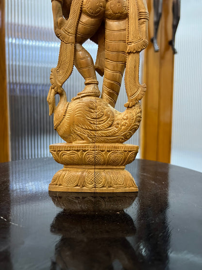 Vintage Sandalwood Carving Saraswati Statue (14" inches) - Malji Arts