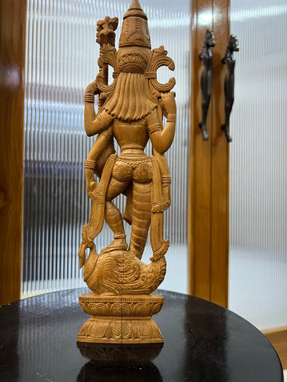 Vintage Sandalwood Carving Saraswati Statue (14" inches) - Malji Arts