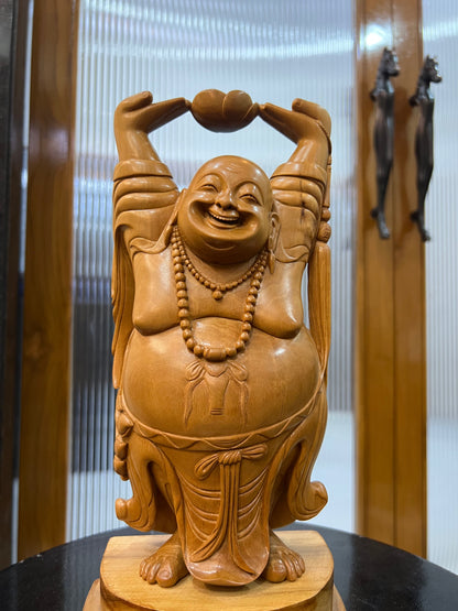 Sandalwood Laughing Buddha Carving - Malji Arts
